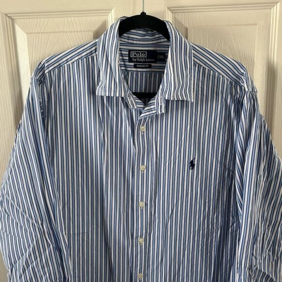 Polo by Ralph Lauren Classic Fit Blue Vertical Stripes Button Down Shirt, Sz XL - Picture 3 of 14